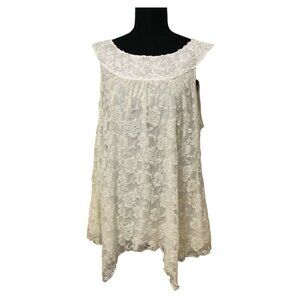 Dressbarn White Summer Stretchy floral Lace Rounded Neck Band Tank Top 2X blouse
